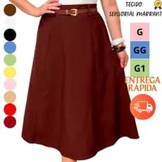 Saia Midi Godê Rodada Evangélica Tecido Sensorial Marrant Plus Size M G GG G1 G2 G3