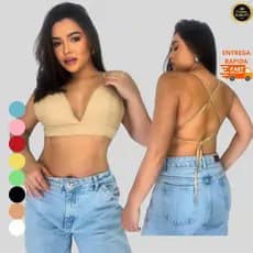 Top Cropped Feminino Alça Cruzada Costas Nuas Confortável Moda Verão