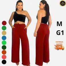 Calça Pantalona Feminina Cintura Alta com Bolso e Elástico – M ao G1 – Conforto Premium