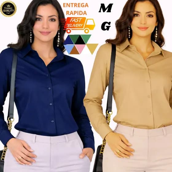Kit Camisa Feminina Lisa Tecido Crepinho M e G  Conforto e Elegância