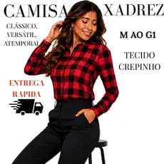 Camisa Xadrez Feminina Crepinho Manga Longa – Do M ao G1  Pronta Entrega Envio Rápido