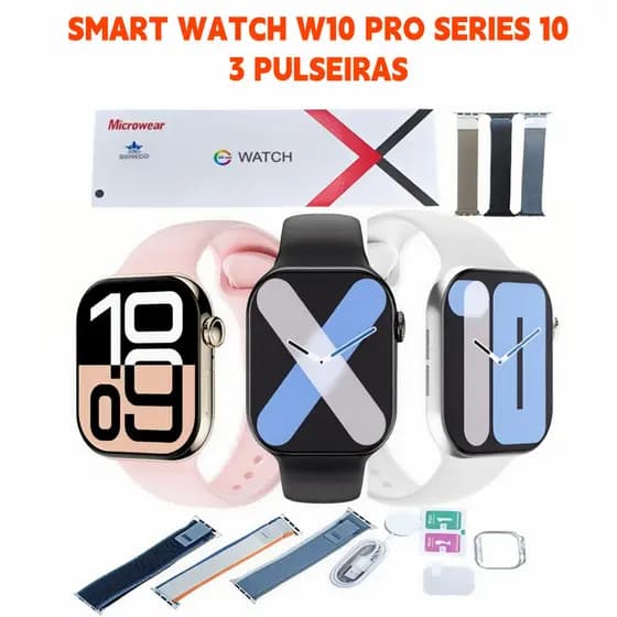 RELOGIO W10 Pro(S10) 46mm 3 Pulseiras Amoled IP68 Aprova d’agua 1GB ROM Inteligente  ChatGpt Gps