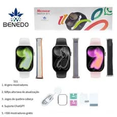 Smartwatch Microwear S11 Séries 11 46mm GPS 2 Pulseira capa pelicula Chat Gpt Original inteligentes