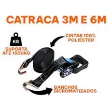 Kit Catraca Náutica C/ Cinta Amarrar Carga 1500KG 3M OU 6M
