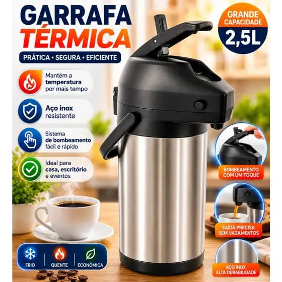 Garrafa Térmica de café Madri 2,5 Litros  Jarra Ampola Inox Unitermi Grande