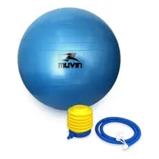 Bola de Pilates Muvin 85cm azul antiestouro suporta até 300kg com bomba para yoga fisioterapia e fitness.