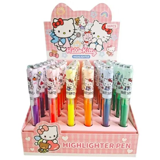 Marca Texto Hello Kitty Líquido Neon Kit 6 Cores ou Unitário Caneta Marca Texto Escolar Kawaii Papelaria Fofa