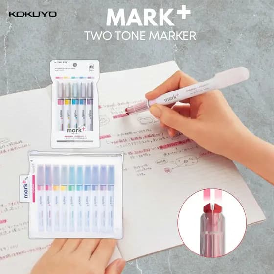 Kokuyo Highlighter Mark+ Two Tone Marker, 10-Color Set & 5-Color Set