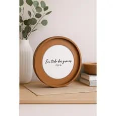 Quadro Decorativo De Madeira Lâminada Premium Redondo Com Frase Gravada na Placa de Vidro Para Sala Quarto Registrare