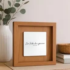 Quadro Decorativo em Madeira Quadrado 30x30 com Placa de Espelho Gravado com Frase Religiosa Sala Quarto Casa Decoração