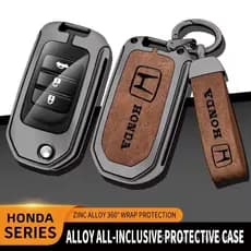 Capa de Chave de Couro em Liga de Zinco para Carro, Capa de Chaveiro para Honda Civic CRV HRV Fit Jazz Accord Insight Le