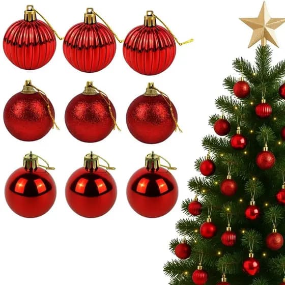 KIt 9 Bolas Natal Enfeite Vermelhas Decoração Arvore 6cm
