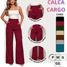 Calça Cargo Feminina Elegante Cintura Alta Calça Pantalona Social Cargo Tipo Jeans Calça Alfaiataria
