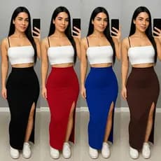 Saia Feminina Longa Elegante Com Fenda Lateral Saia Canelado Zero Transparencia Moda Gringa