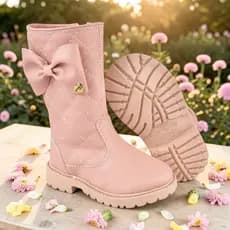Bota para Menina Confortável Infantil Matelassê Cano Longo Laço Latera