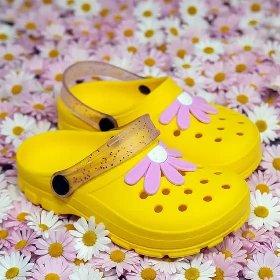 Babuche Infantil Menina Flor Rosa Amarelo Sandália Confortável