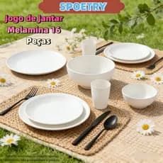 Jogo de Louça de 16 Peças - 8 Pratos + 4 Tigelas + 4 Copos Próprio para Micro-ondas