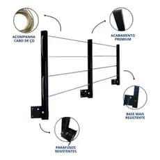 Varal de Parede Retrátil - 3 Hastes, Até 8 Metros, Design Dobrável