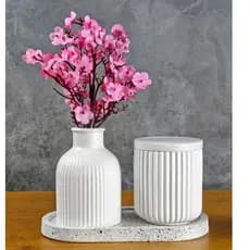 Kit Gesso Decorativo Premium – Jarra + Porta-Joias c/ Tampa + Bandeja Oval em Gesso Selado - Dommus