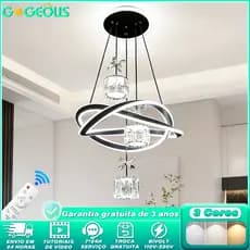 3 Cores Lustre de Teto LED Bivolt 110V-220V com Controle Remoto Moderno de Cristal para Sala Jantar Quarto