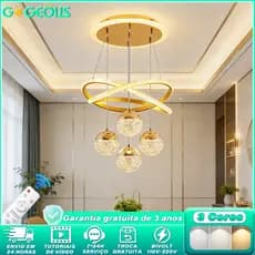Lustre Moderno de Cristal para Sala de Jantar e Quarto Bivolt 110V-220V LED 3 Cores