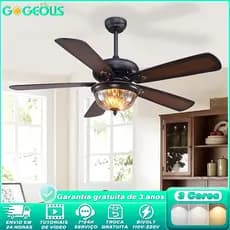 Ventilador de Teto com Lâmpada Bivolt 110V220V Silencioso Motor CC Reversível 3 Cores Controle Remoto para Cozinha