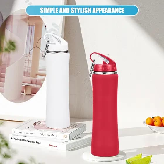 Garrafa Térmica Inox 304 Cintura Tampa Flip Chaveiro À Prova Vazamento Garrafa Esportiva Academia 600ml