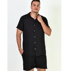 Conjunto Linho Masculino Camisa Botão Bermuda Mauricinho Casual Slim Fit