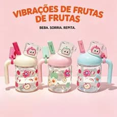 Copo com alça de vidro 750ml tampa PP à prova de vazamento, decoração de flor e maçã ideal para bebidas geladas
