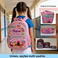Saco de escola conjunto de três peças (saco de escola + saco de caixa de refeição + saco de caneta) homens meninas unive