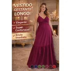 Vestido Longo Gestante Elegante Moda Maternidade Decote Transpassado Confortável Caimento Leve Festa Evento