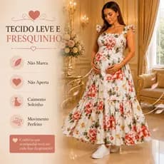 Vestido Gestante Longo Borboletas Floral Estampa Digital Premium Lastex Total Elegante Confortável Envio Imediato