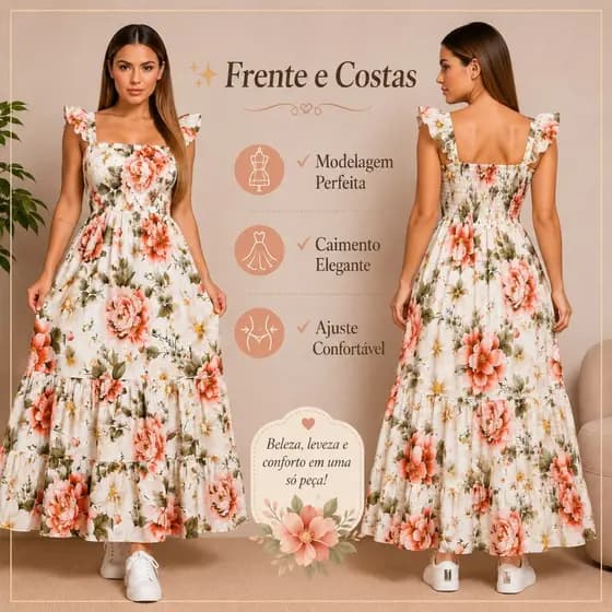 Vestido Gestante Longo Estampa Digital Borboletas Floral Feminino Corpinho Todo em Lastex Confortável Moda Gestante
