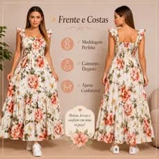 Vestido Gestante Longo Estampa Digital Borboletas Floral Feminino Corpinho Todo em Lastex Confortável Moda Gestante