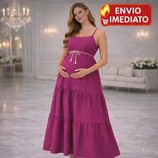 Vestido Longo Gestante 3 Marias Moda Evangélica Ensaio Gestante Chá de Bebê Confortável Envio Imediato