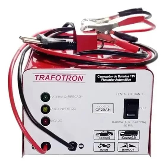 Carregador de Bateria Automotiva CF20 12 Volts 20 Amperes/Hr, Bivolt, Flutuante Carro, Moto, Barco, Estacionaria