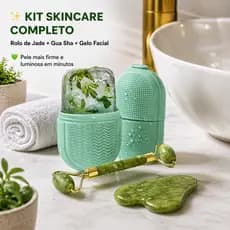 Kit Rolo Pedra De Jade Com Placa Guasha Facial Cor Verde + Forma de Gelo para Limpeza Facial