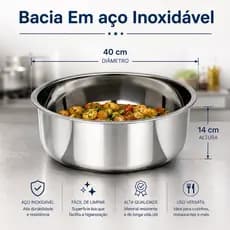 Bacia Inox 14 Litros Grande Aço Inoxidável Resistente Multiuso Cozinha Panificação Alta Durabilidade Profissional Doces
