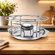 Conjunto Base Rechaud 3 Peças Aço Inoxidável Suporte Queimador Rechaud Churrasco Buffet Cozinha Prático Resistente