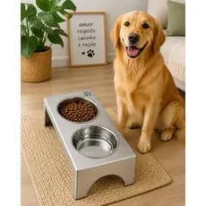 Comedouro Elevado Duplo em Aço Inox Premium para Cães e Gatos