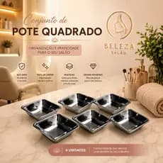 Conjunto pote Quadrada Inox 6 Unidades para salão de beleza molhos óleos entre outros