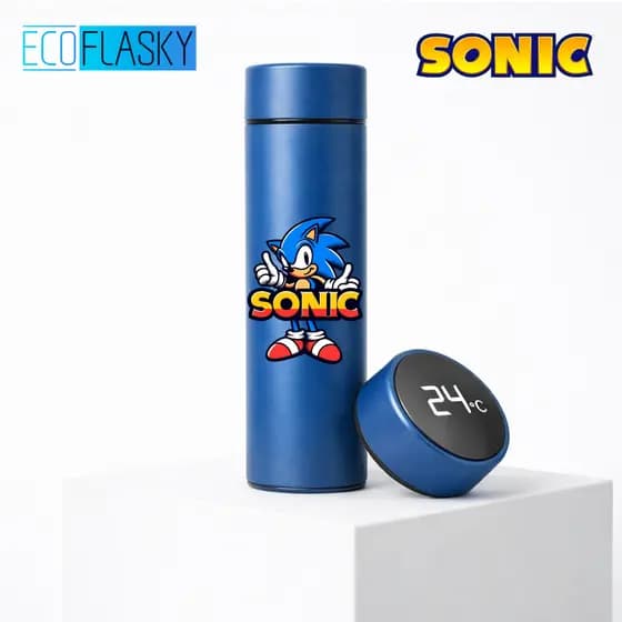 Garrafa Térmica de Água  Aço Inoxidável Sonic Turma de Sonic Termometro LED Digital Estampada 500ml