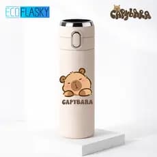 Garrafa Térmica Infantil Aço Inox Capivara Estampada Termometro LED Digital Estampada 420ml