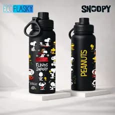 Garrafa Térmica de Água Aço Inox Estampada Flashes Snoopy Peanuts com Alça Portátil Esportiva Academia 600ml