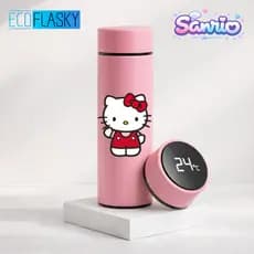 Garrafa Térmica De Água Hello Kitty Sanrio Estampada Aço Medidor de Temperatura LED Digital 500ml