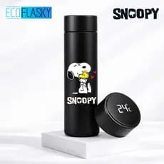 Garrafa Térmica de Água Infantil de Aço Inoxidável Snoopy com Termometro LED Digital Estampada 500ml