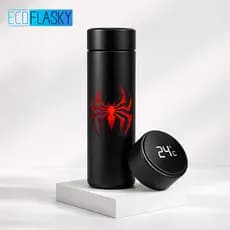 Garrafa Térmica de Água Aço Inoxidável Homem-Aranha Estampada Termometro LED Digital Herói 500ml