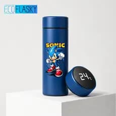 Garrafa Térmica de Água Aço Inoxidável Sonic Turma de Sonic Termometro LED Digital Estampada 500ml