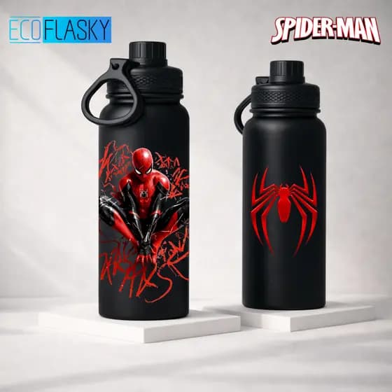 Garrafa Térmica Aço Inoxidável Homem-Aranha Com Alça Portátil Fresh Esportiva Super Herói 600ml 800ml