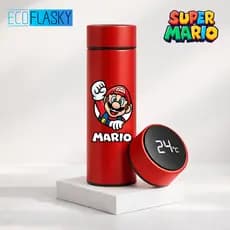 Garrafa Térmica de Água Aço Inoxidável Super Mario Bros Termometro LED Digital Jogo Anime 500ml